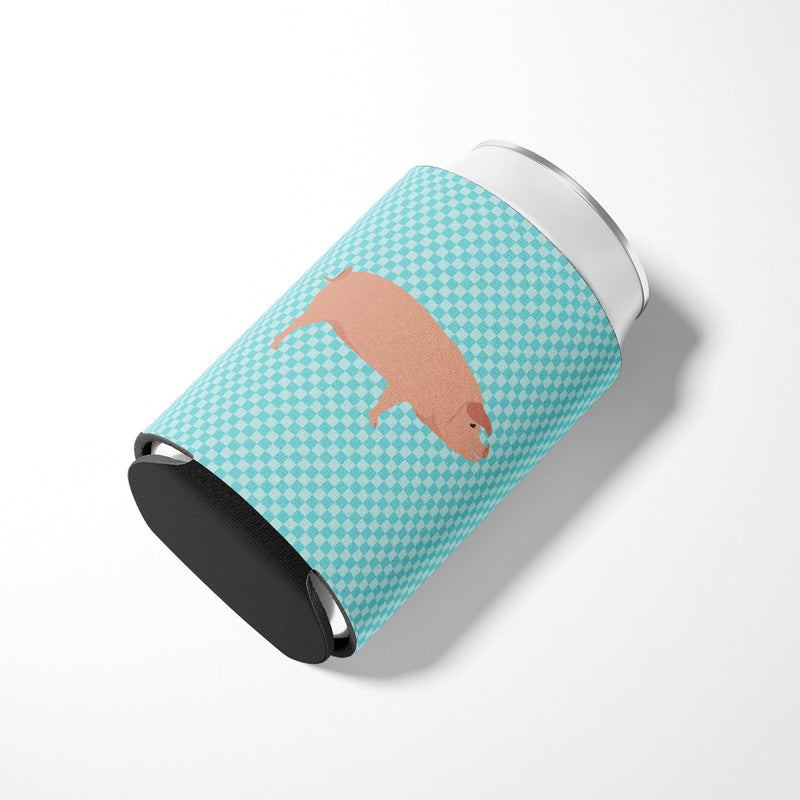 American Landrace Pig Blue Check Can or Bottle Hugger BB8106CC