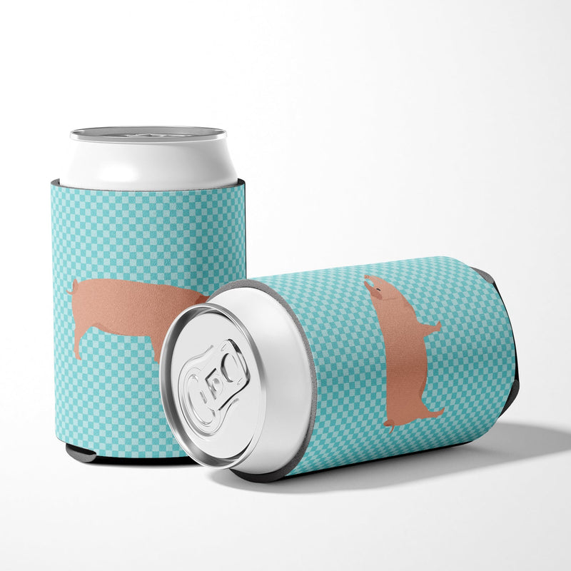 American Landrace Pig Blue Check Can or Bottle Hugger BB8106CC