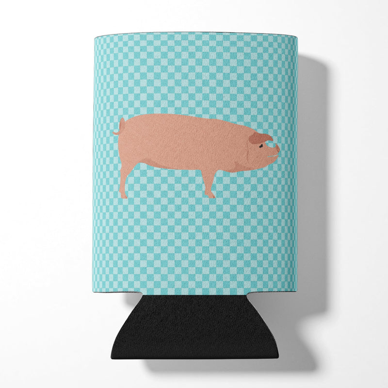 American Landrace Pig Blue Check Can or Bottle Hugger BB8106CC