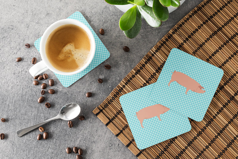 American Landrace Pig Blue Check Foam Coaster  BB8106FC