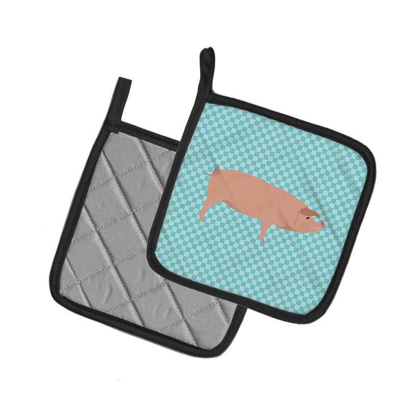 American Landrace Pig Blue Check Pot Holders - Set of 2 - Heat-Resistant Kitchen Essentials BB8106PTHD