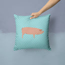 American Landrace Pig Blue Check Throw Pillow - 14x14 Decorative Pillow – Art for Your Home & Patio BB8106PW1414
