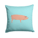 American Landrace Pig Blue Check Throw Pillow - 14x14 Decorative Pillow – Art for Your Home & Patio BB8106PW1414