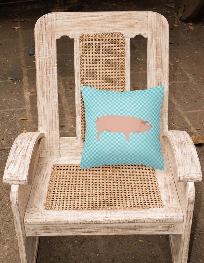 American Landrace Pig Blue Check Fabric Decorative Pillow BB8106PW1818