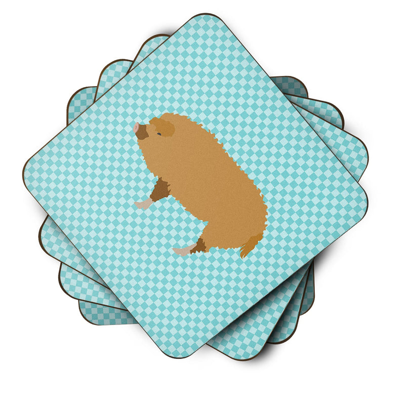 Hungarian Mangalica Pig Blue Check Foam Coaster Set of 4 BB8108FC