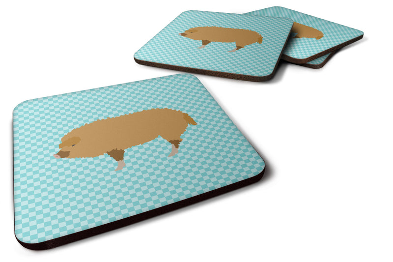 Hungarian Mangalica Pig Blue Check Foam Coaster Set of 4 BB8108FC