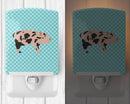 Mini Miniature Pig Blue Check Ceramic Night Light Compact, UL-Certified, Ideal for Bedroom, Bathroom, Nursery, Hallway, Kitchen, 6x4x3, Multicolor