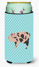 Mini Miniature Pig Blue Check Tall Boy Hugger Can Cooler Sleeve Machine Washable Drink Collapsible Insulator Beverage Insulated Holder