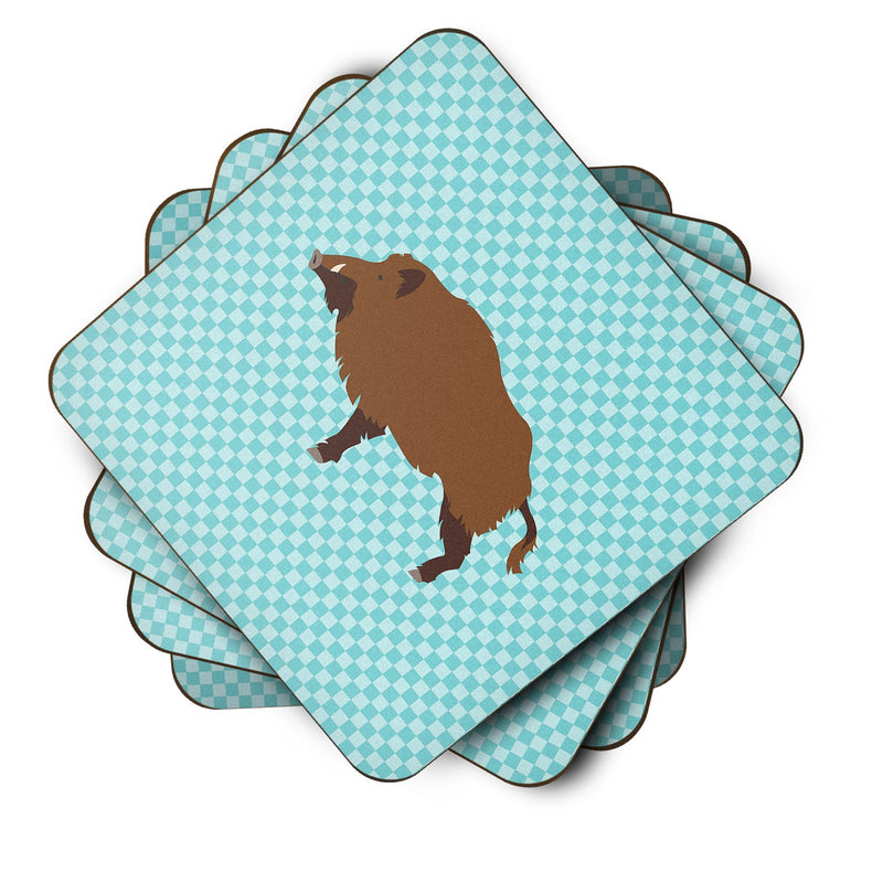 Wild Boar Pig Blue Check Foam Coaster Set of 4 BB8110FC