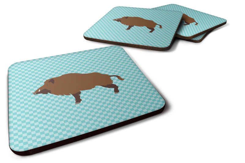 Wild Boar Pig Blue Check Foam Coaster Set of 4 BB8110FC