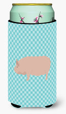 Welsh Pig Blue Check Tall Boy Hugger Can Cooler Sleeve Machine Washable Drink Collapsible Insulator Beverage Insulated Holder