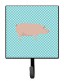 English Large White Pig Blue Check Leash or Key Holder Wall Hooks, Key Hooks Holder, Coat Rack Wall Mount, Coat Hooks, Hooks for Hanging Keys, Towels, Aprons, Leashes