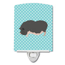 Vietnamese Pot-Bellied Pig Blue Check Ceramic Night Light Compact, UL-Certified, Ideal for Bedroom, Bathroom, Nursery, Hallway, Kitchen, 6x4x3, Multicolor