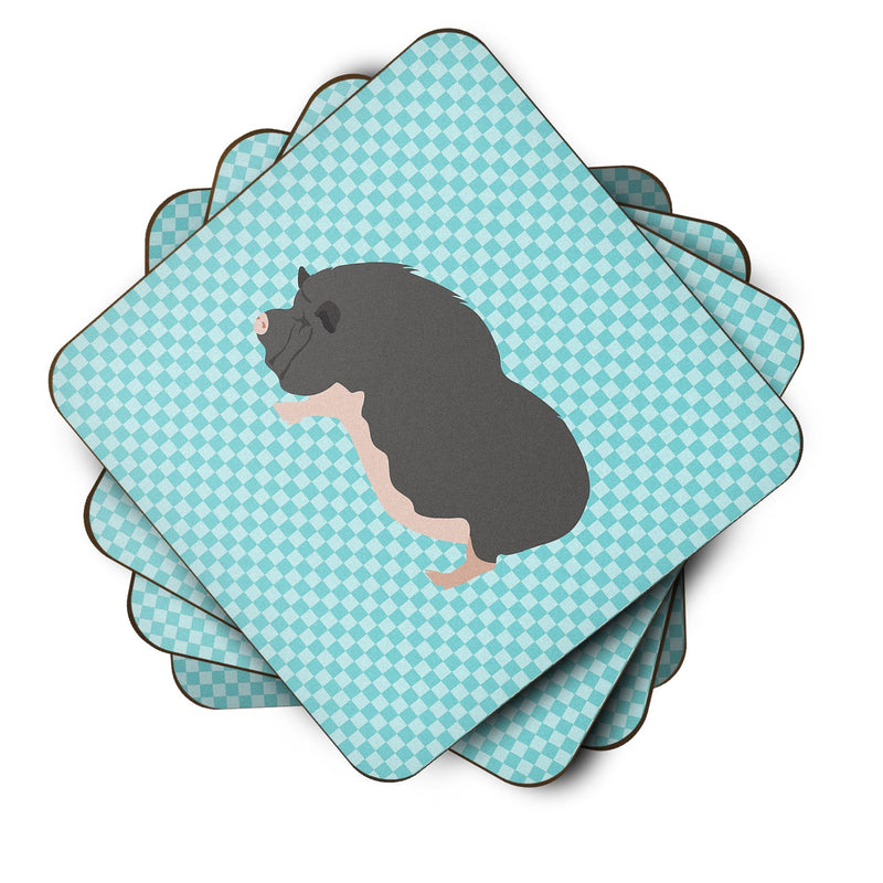 Vietnamese Pot-Bellied Pig Blue Check Foam Coaster Set of 4 BB8115FC