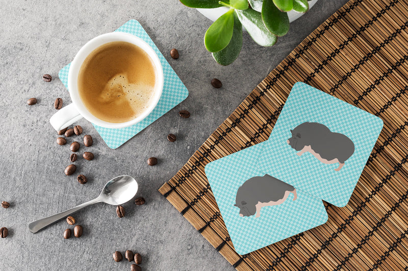 Vietnamese Pot-Bellied Pig Blue Check Foam Coaster Set of 4 BB8115FC