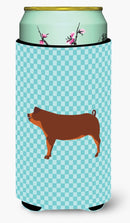 Duroc Pig Blue Check Tall Boy Hugger Can Cooler Sleeve Machine Washable Drink Collapsible Insulator Beverage Insulated Holder