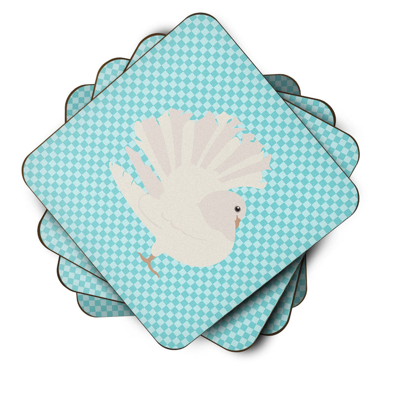 Silver Fantail Pigeon Blue Check Foam Coaster Set of 4 BB8124FC