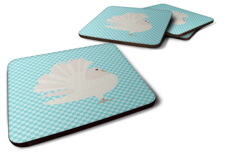 Silver Fantail Pigeon Blue Check Foam Coaster Set of 4 BB8124FC