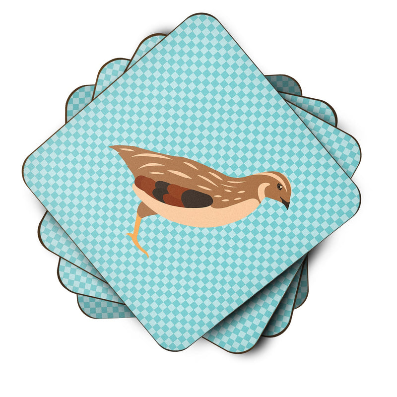 Golden Phoenix Quail Blue Check Foam Coaster Set of 4 BB8129FC