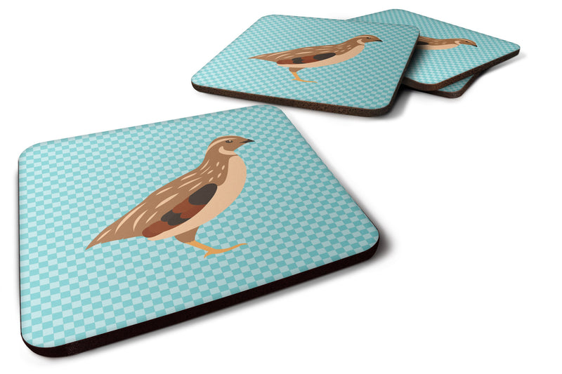 Golden Phoenix Quail Blue Check Foam Coaster Set of 4 BB8129FC