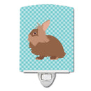Lionhead Rabbit Blue Check Ceramic Night Light Compact, UL-Certified, Ideal for Bedroom, Bathroom, Nursery, Hallway, Kitchen, 6x4x3, Multicolor