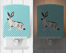 English Spot Rabbit Blue Check Ceramic Night Light Compact, UL-Certified, Ideal for Bedroom, Bathroom, Nursery, Hallway, Kitchen, 6x4x3, Multicolor