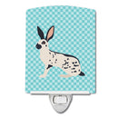 English Spot Rabbit Blue Check Ceramic Night Light Compact, UL-Certified, Ideal for Bedroom, Bathroom, Nursery, Hallway, Kitchen, 6x4x3, Multicolor