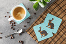 Tan Rabbit Blue Check Foam Coasters Set of 4 Cup Coasters for Indoor Outdoor, Tabletop Protection, Anti Slip, Mouse pad Material
