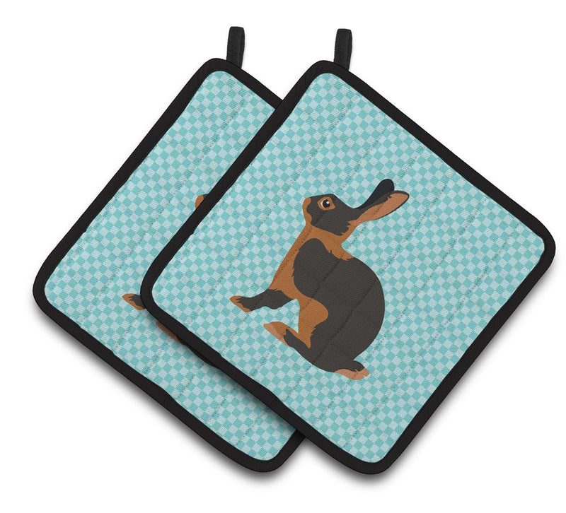 Tan Rabbit Blue Check Pair of Pot Holders BB8137PTHD