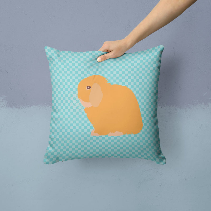 Holland Lop Rabbit Blue Check Fabric Decorative Pillow BB8142PW1414