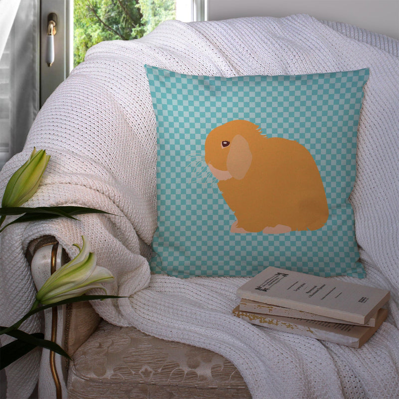 Holland Lop Rabbit Blue Check Fabric Decorative Pillow BB8142PW1414