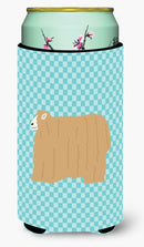Lincoln Longwool Sheep Blue Check Tall Boy Hugger Can Cooler Sleeve Machine Washable Drink Collapsible Insulator Beverage Insulated Holder