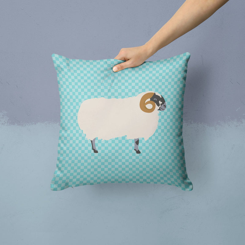 Scottish Blackface Sheep Blue Check Fabric Decorative Pillow BB8147PW1414