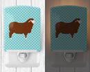 Merino Sheep Blue Check Ceramic Night Light Compact, UL-Certified, Ideal for Bedroom, Bathroom, Nursery, Hallway, Kitchen, 6x4x3, Multicolor