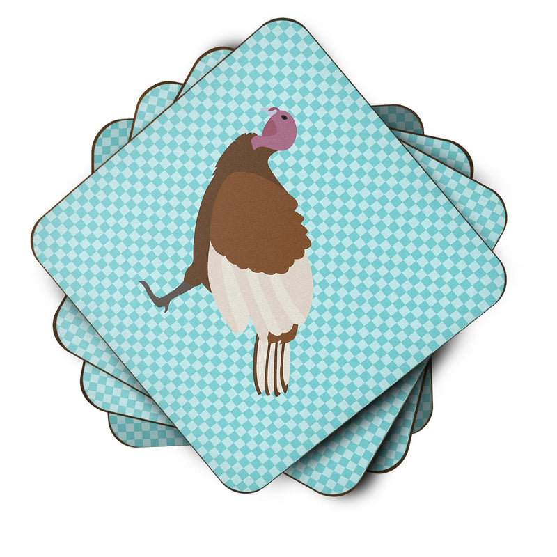 Bourbon Red Turkey Hen Blue Check Foam Coaster Set of 4 BB8156FC