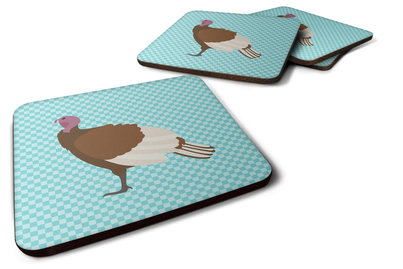 Bourbon Red Turkey Hen Blue Check Foam Coaster Set of 4 BB8156FC