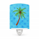 Palm Tree Blue Polkadot Ceramic Night Light Compact, UL-Certified, Ideal for Bedroom, Bathroom, Nursery, Hallway, Kitchen, 6x4x3, Multicolor