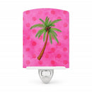 Palm Tree Pink Polkadot Ceramic Night Light Compact, UL-Certified, Ideal for Bedroom, Bathroom, Nursery, Hallway, Kitchen, 6x4x3, Multicolor