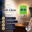 Sunglasses Green Polkadot Ceramic Night Light Compact, UL-Certified, Ideal for Bedroom, Bathroom, Nursery, Hallway, Kitchen, 6x4x3, Multicolor