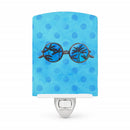 Sunglasses Blue Polkadot Ceramic Night Light Compact, UL-Certified, Ideal for Bedroom, Bathroom, Nursery, Hallway, Kitchen, 6x4x3, Multicolor