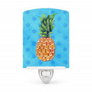 Pineapple Blue Polkadot Ceramic Night Light Compact, UL-Certified, Ideal for Bedroom, Bathroom, Nursery, Hallway, Kitchen, 6x4x3, Multicolor