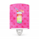 Umberella Cocktail Pink Polkadot Ceramic Night Light Compact, UL-Certified, Ideal for Bedroom, Bathroom, Nursery, Hallway, Kitchen, 6x4x3, Multicolor