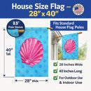 Pink Sea Shell Blue Polkadot House Flag 28x40 Porch Sleeve Pole Decorative Outside Yard Banner Artwork Wall Hanging, Polyester
