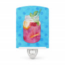 Mason Jar Cocktail Blue Polkadot Ceramic Night Light Compact, UL-Certified, Ideal for Bedroom, Bathroom, Nursery, Hallway, Kitchen, 6x4x3, Multicolor
