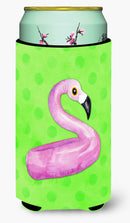 Flamingo Floaty Green Polkadot Tall Boy Hugger Can Cooler Sleeve Machine Washable Drink Collapsible Insulator Beverage Insulated Holder