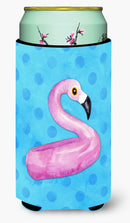 Flamingo Floaty Blue Polkadot Tall Boy Hugger Can Cooler Sleeve Machine Washable Drink Collapsible Insulator Beverage Insulated Holder