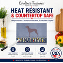 Weimaraner Welcome Cutting Board Tempered Glass Kitchen Cutting Surface, Heat Resistant Chopping, Non-Slip Feet, Food Prep & Serving