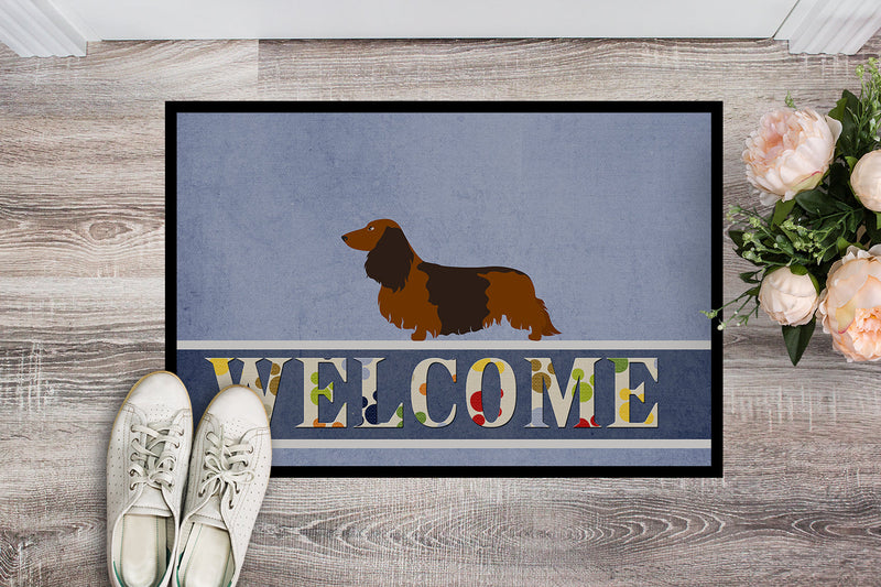 Longhaired Dachshund Welcome Indoor or Outdoor Mat 18x27 BB8287MAT