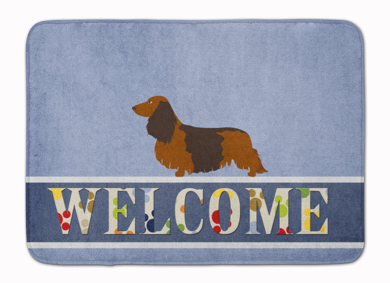 Longhaired Dachshund Welcome Machine Washable Memory Foam Mat BB8287RUG