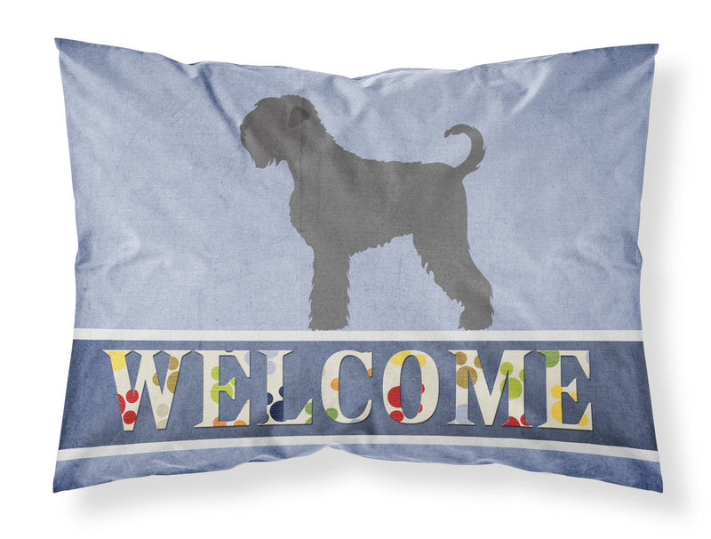 Black Russian Terrier Welcome Fabric Standard Pillowcase – Artistic Decorative Front, White Back BB8293PILLOWCASE
